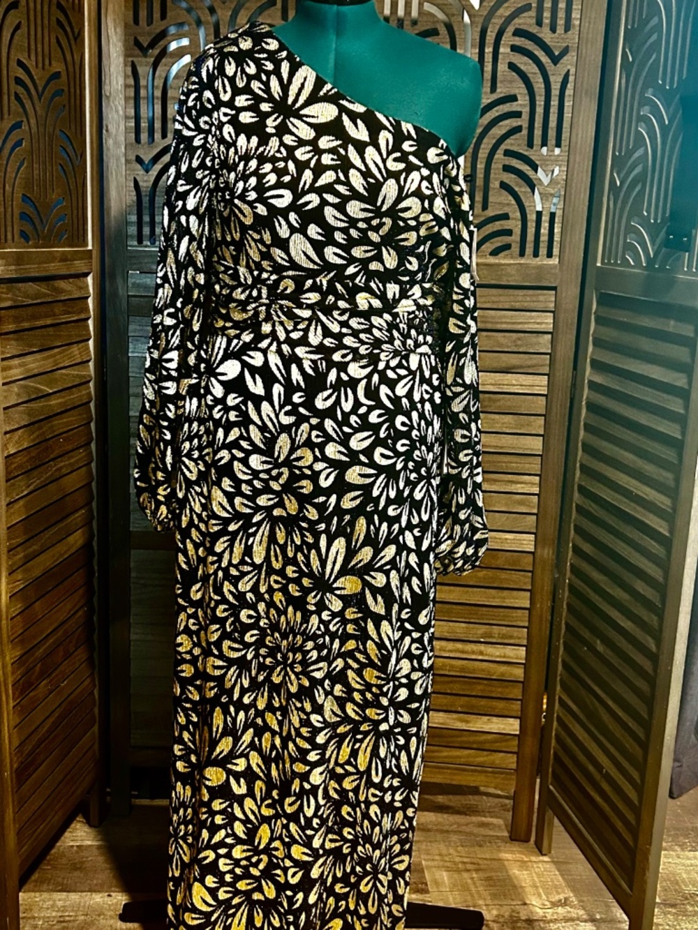 B&A by Betsy & Adam One-Shoulder Metallic Floral Gown | NWT | Size 16 - Picture 2 of 8